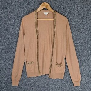 Witchery Womens Cardigan Size M Medium Beige Brown Knit Beaded Stretch Pockets